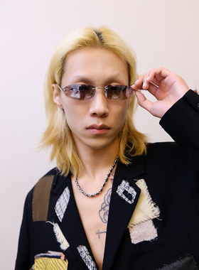 Darkblue防紫外线椭圆复古墨镜