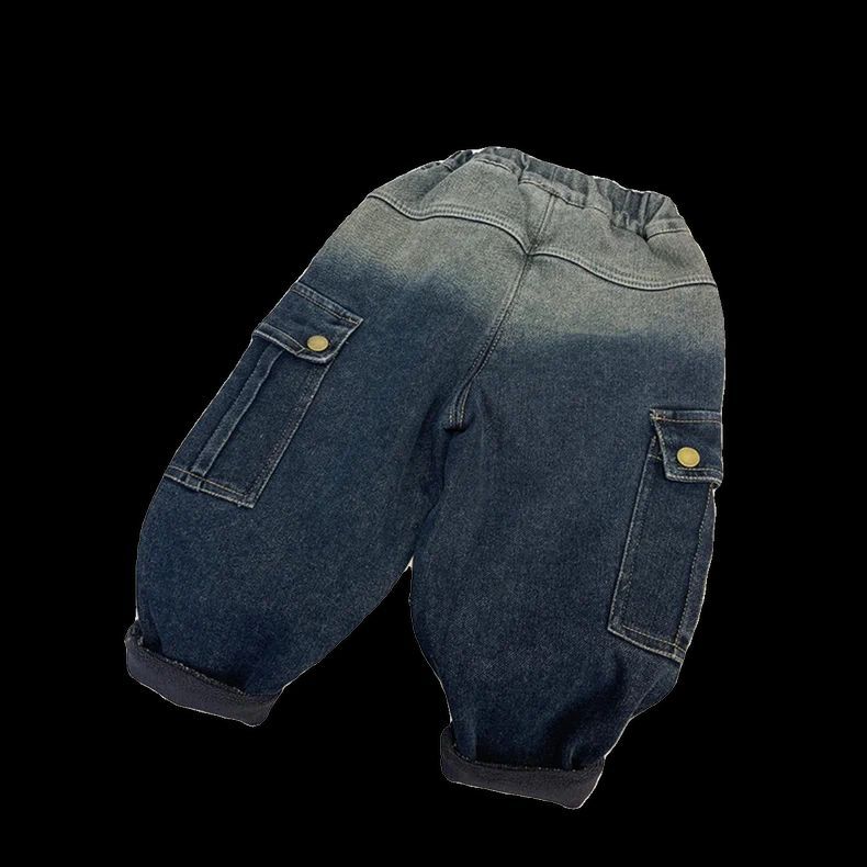 男童冬款牛仔工装裤儿童洋气时髦加绒加厚帅气长裤子时尚休闲裤潮 - 图3