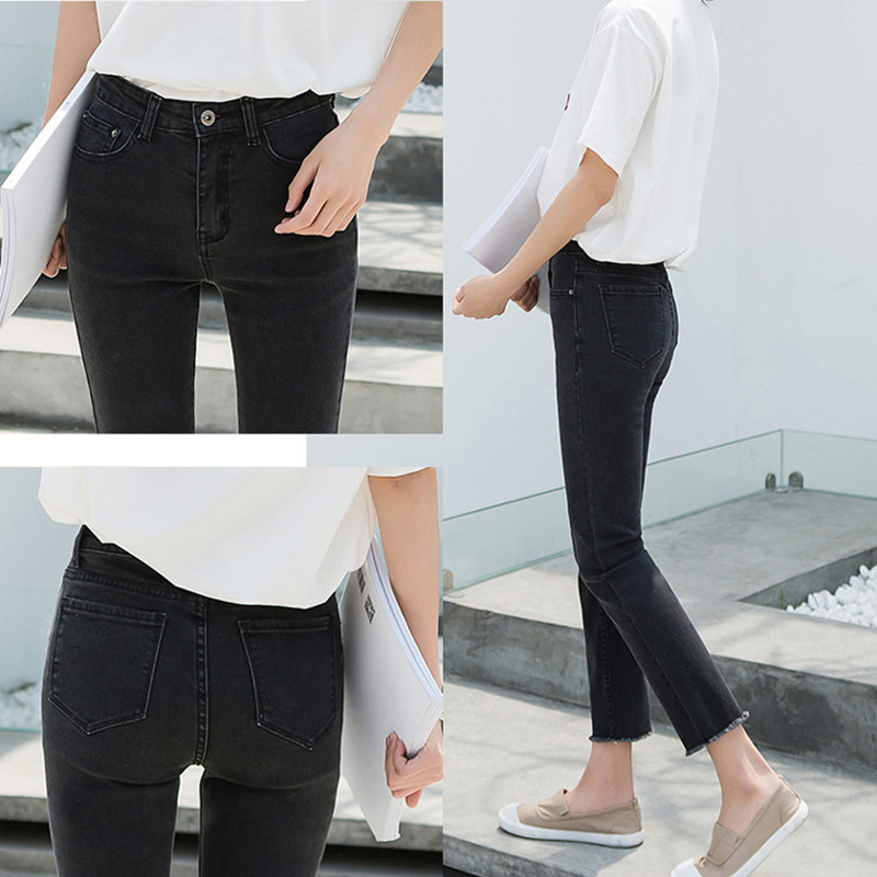 烟灰色高腰直筒宽松2020春季牛仔裤 冰雪丹尼牛仔裤