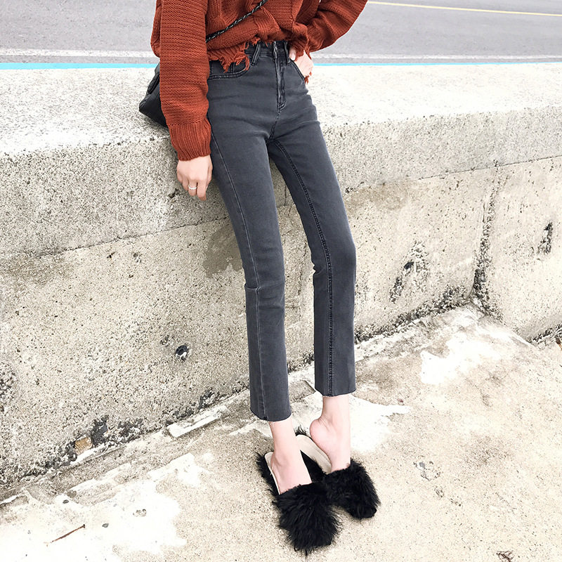 烟灰色直筒宽松秋季九分修身牛仔裤 冰雪丹尼牛仔裤