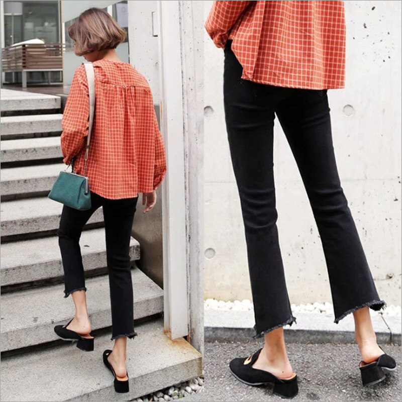 2020春秋新款黑色高腰宽松牛仔裤 冰雪丹尼牛仔裤