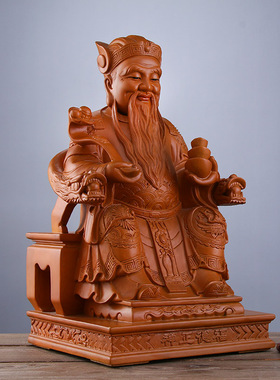 手工雕刻香樟木土地公供奉财神爷