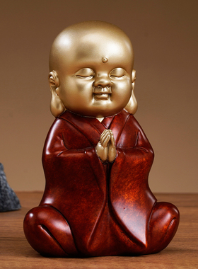 我心向佛禅意茶室小和尚摆件中式