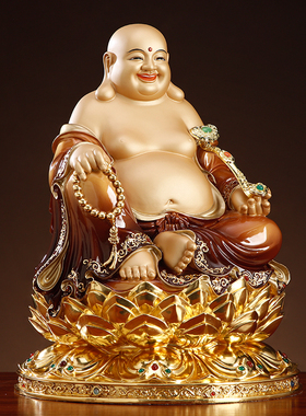 纯铜坐莲弥勒佛菩萨招财笑佛摆件