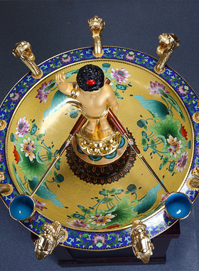 纯铜吐水景泰蓝工艺九龙浴佛盆