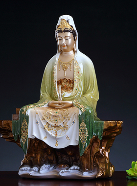 纯铜供奉中式客厅禅定观音佛像