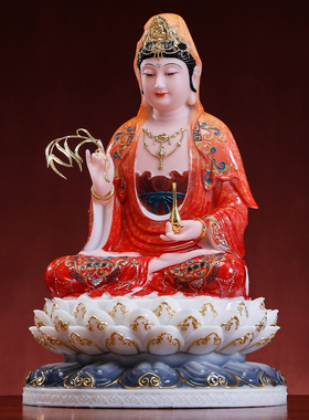 吉祥缘汉白玉彩绘观音佛像摆件