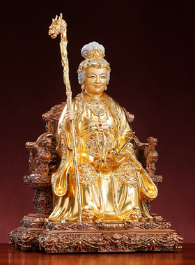 纯铜贴金黑老太神像摆件四大家族