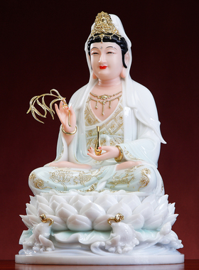 汉白玉实心观音佛像娑婆三圣坐像