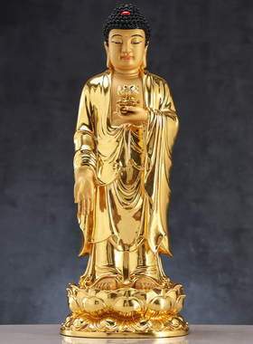 台湾贴金西方三圣大势至供奉铜像