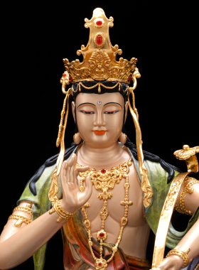 纯铜文殊普贤铜像智慧文殊普贤菩萨佛像家用佛堂供奉华严三圣摆件