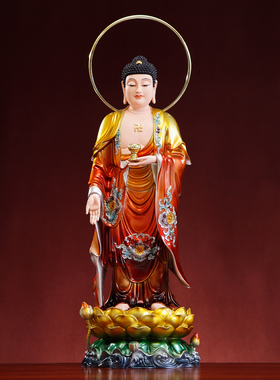 树脂铜彩绘西方三圣雕像阿弥陀佛