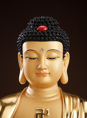 纯铜贴金三宝佛释迦牟尼佛坐像