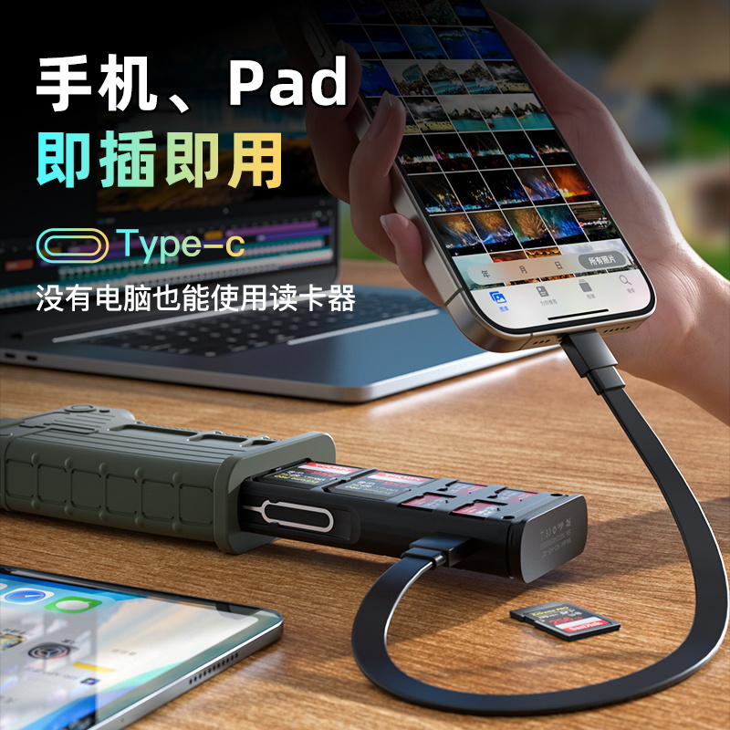 NEWQ多合一高速读卡器SD卡内存卡闪传卡盒USB3.2相机ccd无人机卡TF卡type-c三防收纳盒手机电脑通用防水 - 图1