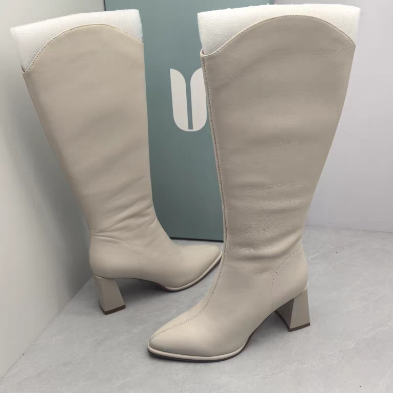 Comely康莉断码撤柜秋季真皮高跟高筒骑士靴侧拉链时尚尖头长靴女 - 图1