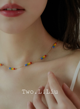 彩虹多巴胺项链女彩色串珠锁骨链