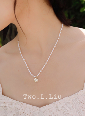 天然珍珠字母女叠戴锁骨链项链