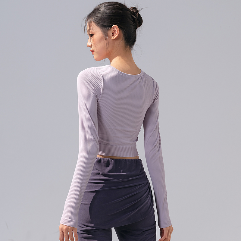 2025新款瑜伽服长袖春夏带胸垫健身圆领T恤露脐运动通勤紧身上衣,淘宝优惠券,粉丝福利购,淘宝优惠卷