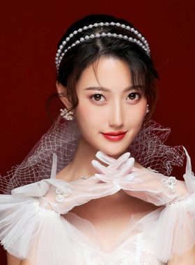网纱珍珠发夹新娘头饰