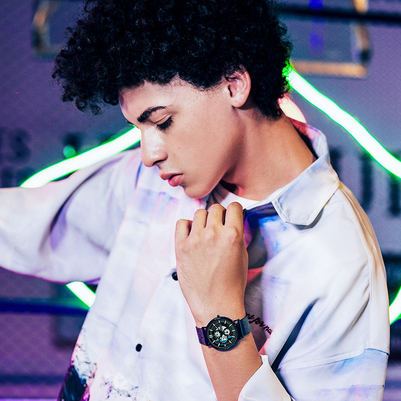 benken男学生潮流机械镂空石英表 benken国产腕表