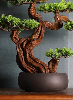 仿真新中式迎客松盆景客厅玄关桌绿植禅意摆件博古架酒店软装饰品