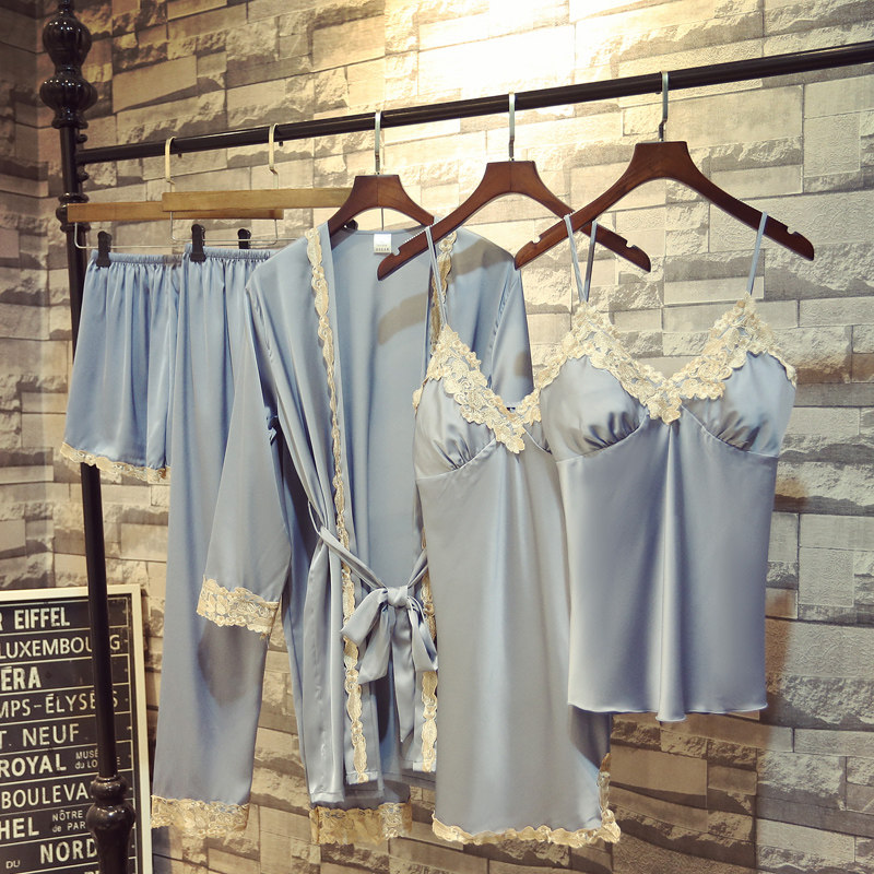 夏季丝绸五件套蕾丝花边性感睡裙 赏资琇睡衣/家居服套装