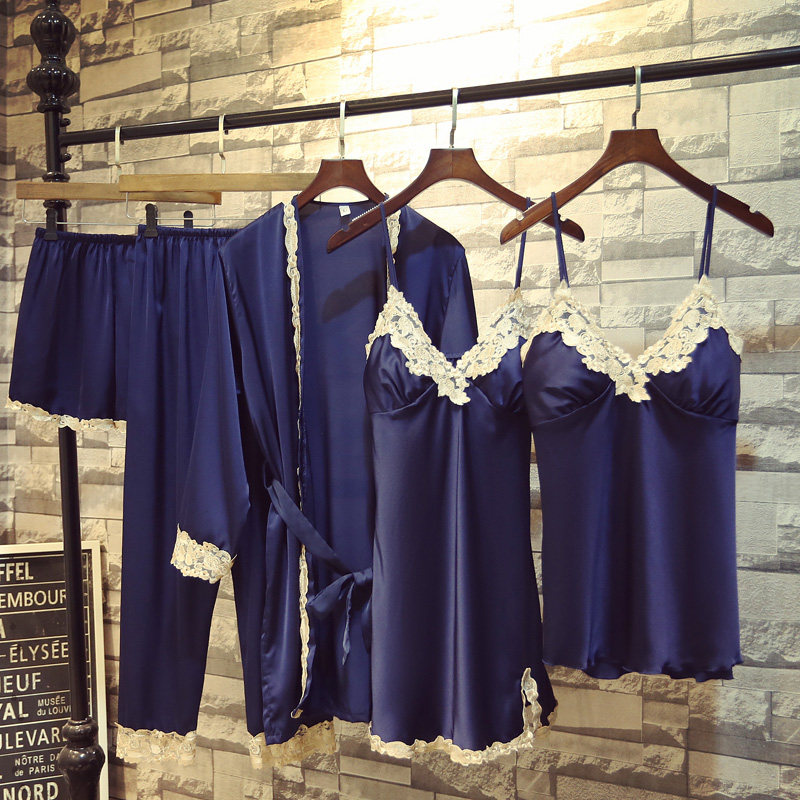 夏季丝绸五件套蕾丝花边性感睡裙 赏资琇睡衣/家居服套装