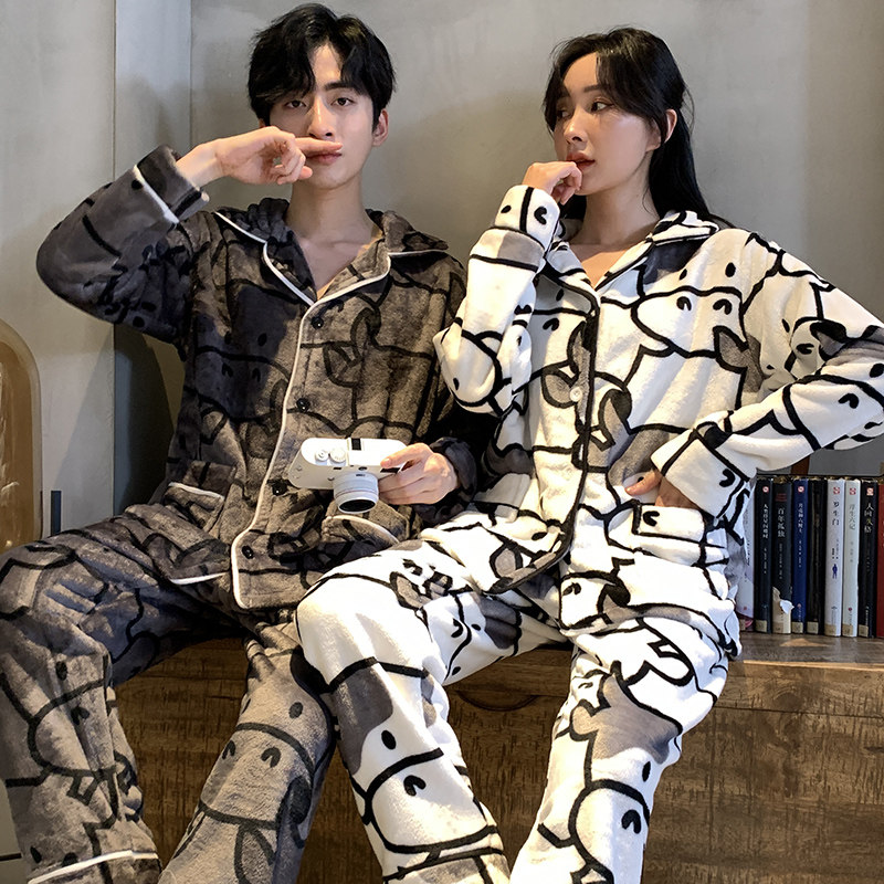 情侣冬季可爱卡通加绒保暖睡衣 赏资琇睡衣/家居服套装