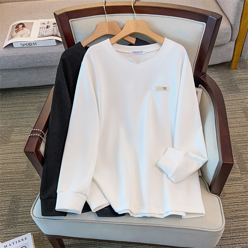 胸围170特大码休闲显瘦纯色卫衣女秋300斤韩系胖妹妹宽松显瘦上衣 - 图0