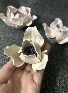 手工捏花陶瓷牡丹花粗陶香插线香扩香