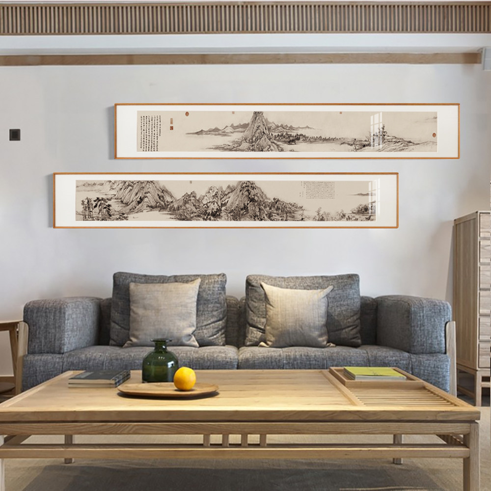 实木榫卯圆角卡纸新中式客厅民宿样板间壁挂装饰画山水窄长精致画,淘宝优惠券,粉丝福利购,淘宝优惠卷