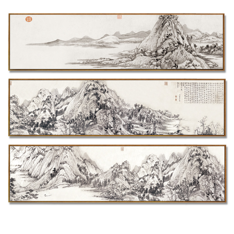 富春山居图客厅装饰画新中式山水画水墨壁画国画沙发背景风水挂画_虎窝淘