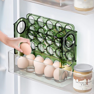 鸡蛋收纳盒家用分层整理塑料收纳冰箱侧门专用自动折叠翻转鸡蛋架