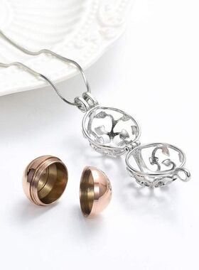 亚马逊新品跨境圆形生命树镂空球形骨灰吊坠纪念亲人宠物骨灰项链