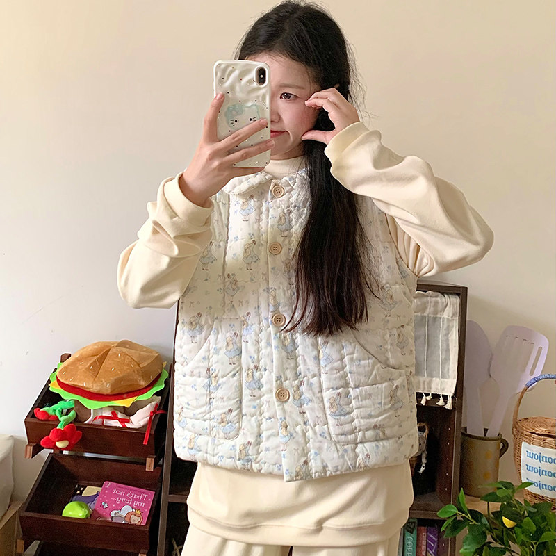 侘町2026新款小熊马甲冬季保暖空气夹棉女款卡通睡衣可外穿家居服,淘宝优惠券,粉丝福利购,淘宝优惠卷