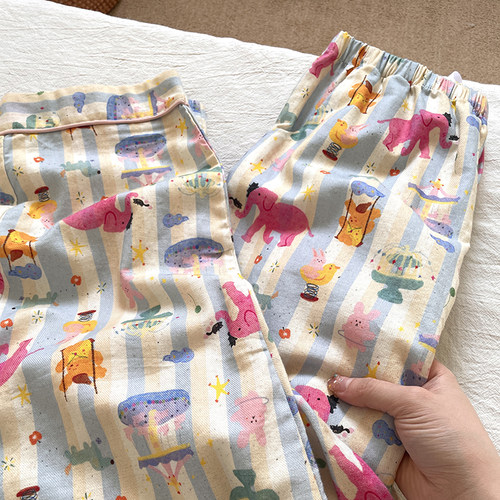 侘町2025新款游乐园大象短袖睡衣女款夏季薄款纯棉网红家居服套装 - 图2