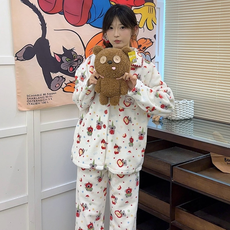 侘町秋冬季2025新款法兰绒苹果星星考拉卡通睡衣女可外穿休闲套装,淘宝优惠券,粉丝福利购,淘宝优惠卷