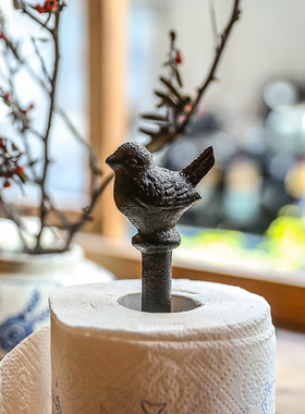 跨境新品复古铸铁工艺小鸟纸巾架摆件创意个性厨房家用卷筒纸座