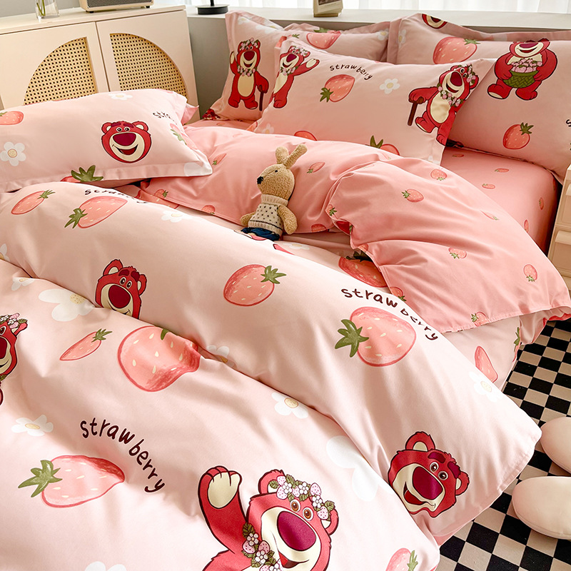 迪士尼三四件套草莓熊男女儿童学生宿舍被子被罩床单件非全棉纯棉