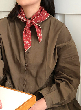 文艺头巾春夏季百搭碎花方巾棉质小领巾复古女薄款小清新装饰丝巾