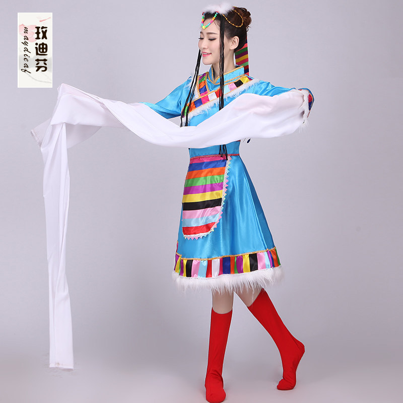 藏族舞蹈演出服装女成人水袖表演服 玫迪芬民族服装/舞台装