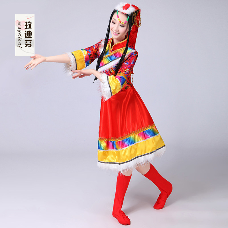藏族舞蹈演出服装女成人水袖服饰 玫迪芬民族服装/舞台装