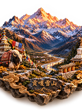 【贡嘎雪山冰箱贴】四川甘孜日照金山经幡白塔川西藏风旅游纪念品