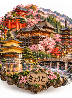 【京都冰箱贴】日本京都经典古寺地标红色伏见稻荷鸟居旅游纪念品