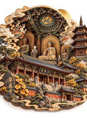 【华严寺冰箱贴】山西大同宝塔辽金大殿飞天仙女古建立体浮雕磁贴