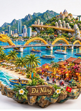 【越南岘港冰箱贴】DA Nang佛手金桥吐水网红地标旅行热门磁贴