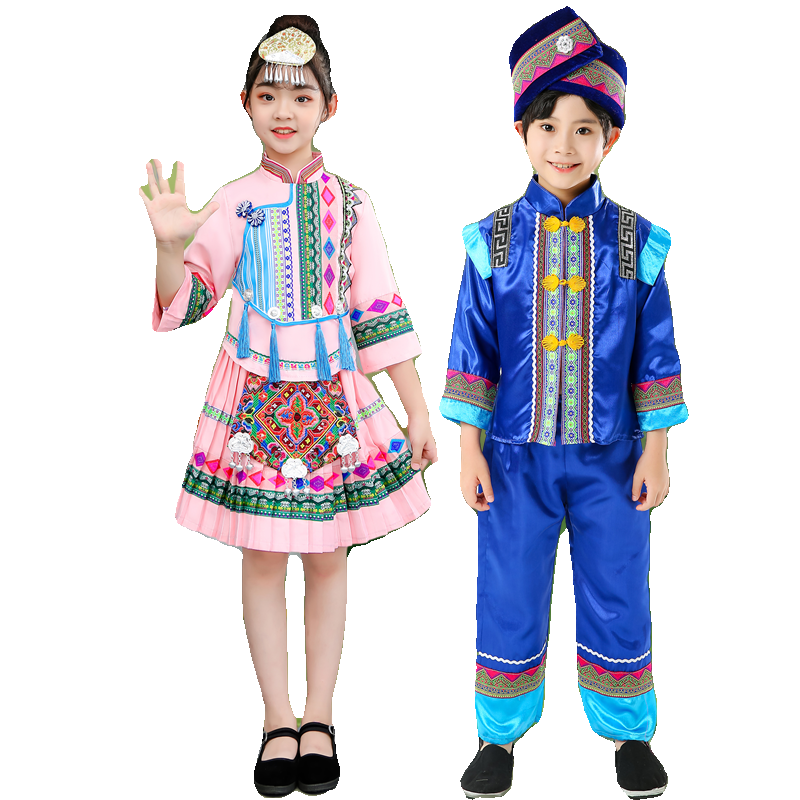 三月儿童壮族演出服土家族舞蹈表演少数民族苗族瑶族傣族女童服装