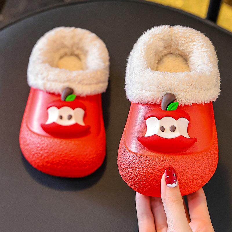 儿童棉拖鞋女童秋冬季卡通苹果女孩男童室内居家保暖防水包跟棉鞋,淘宝优惠券,粉丝福利购,淘宝优惠卷