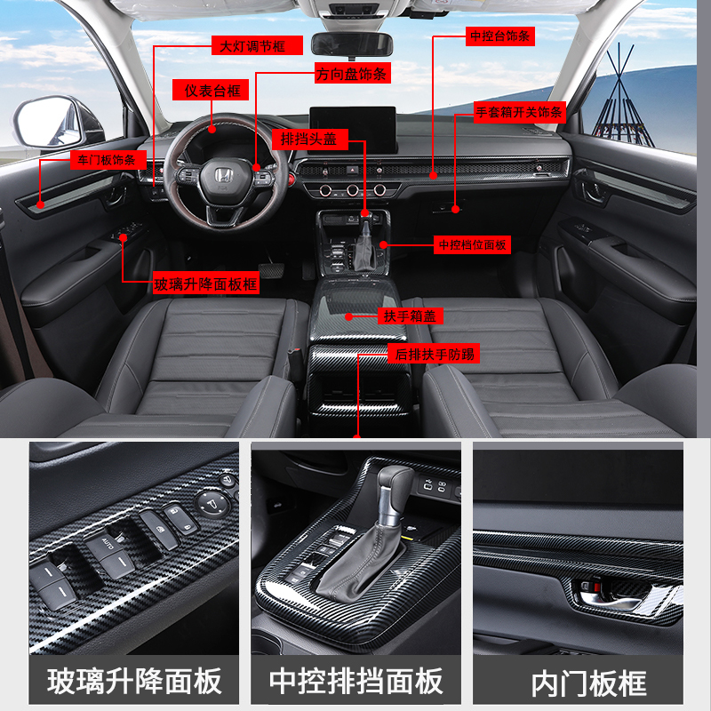 适用23款本田CRV皓影内饰改装碳纤装饰出风口中控排挡玻璃扶手贴 - 图1