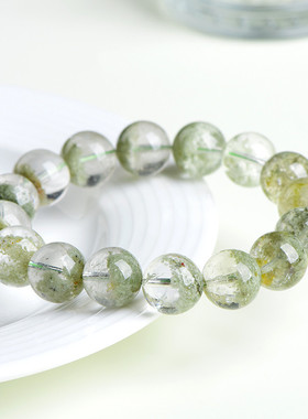 久雅水晶 天然抹茶绿幽灵圆珠手链 抹茶色绿幽灵半盆手串 批发
